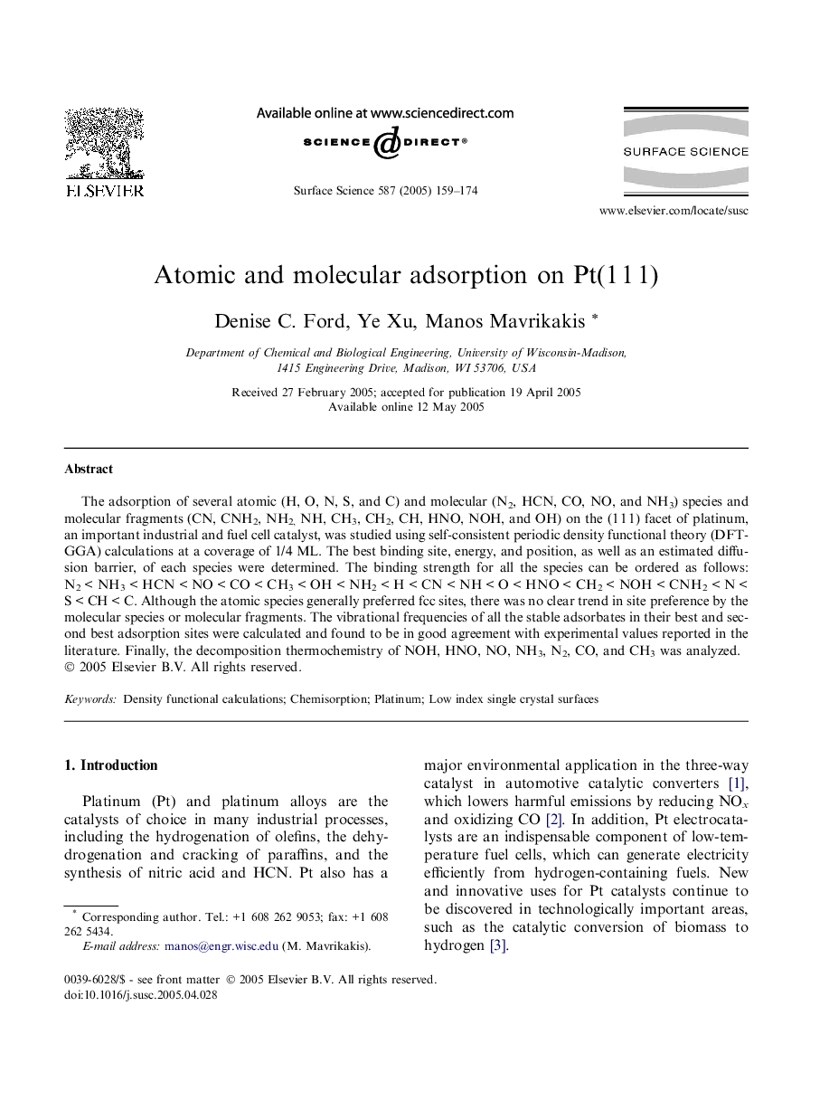 Atomic and molecular adsorption on Pt(1Â 1Â 1)