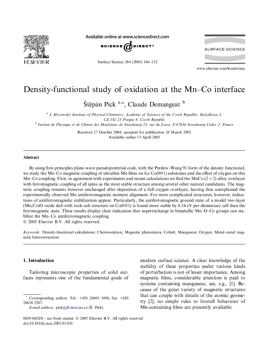 Density-functional study of oxidation at the Mn-Co interface