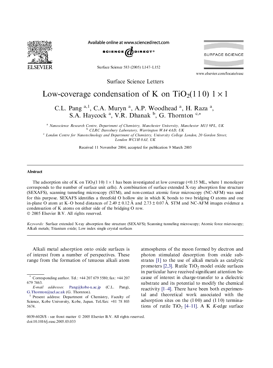 Low-coverage condensation of K on TiO2(1Â 1Â 0) 1Â ÃÂ 1