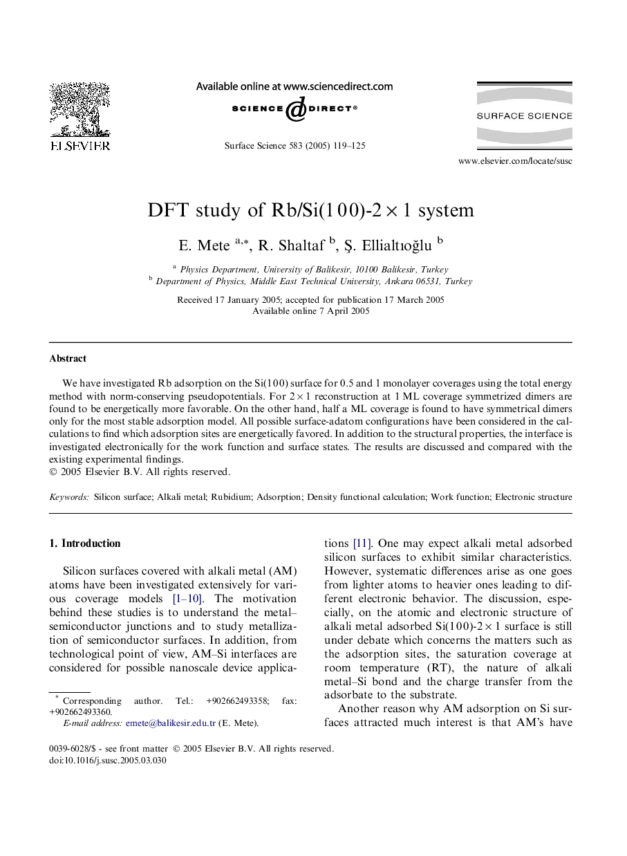 DFT study of Rb/Si(1Â 0Â 0)-2Â ÃÂ 1 system