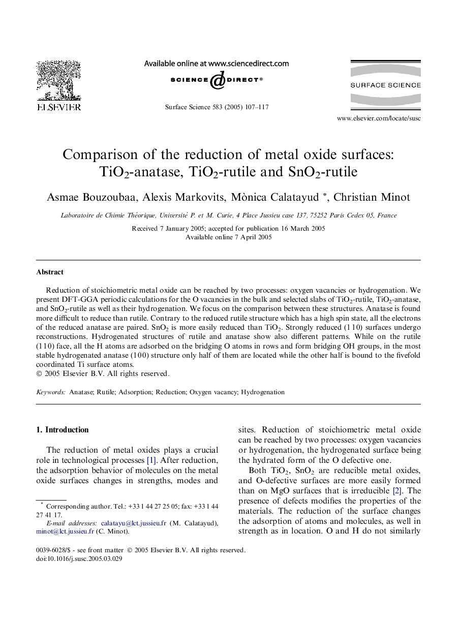 Comparison of the reduction of metal oxide surfaces: TiO2-anatase, TiO2-rutile and SnO2-rutile