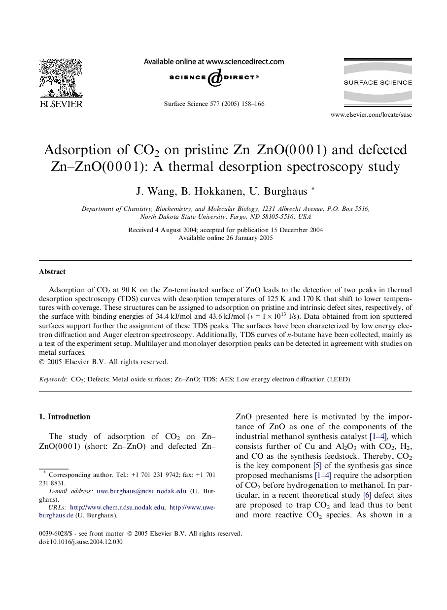 Adsorption of CO2 on pristine Zn-ZnO(0Â 0Â 0Â 1) and defected Zn-ZnO(0Â 0Â 0Â 1): A thermal desorption spectroscopy study