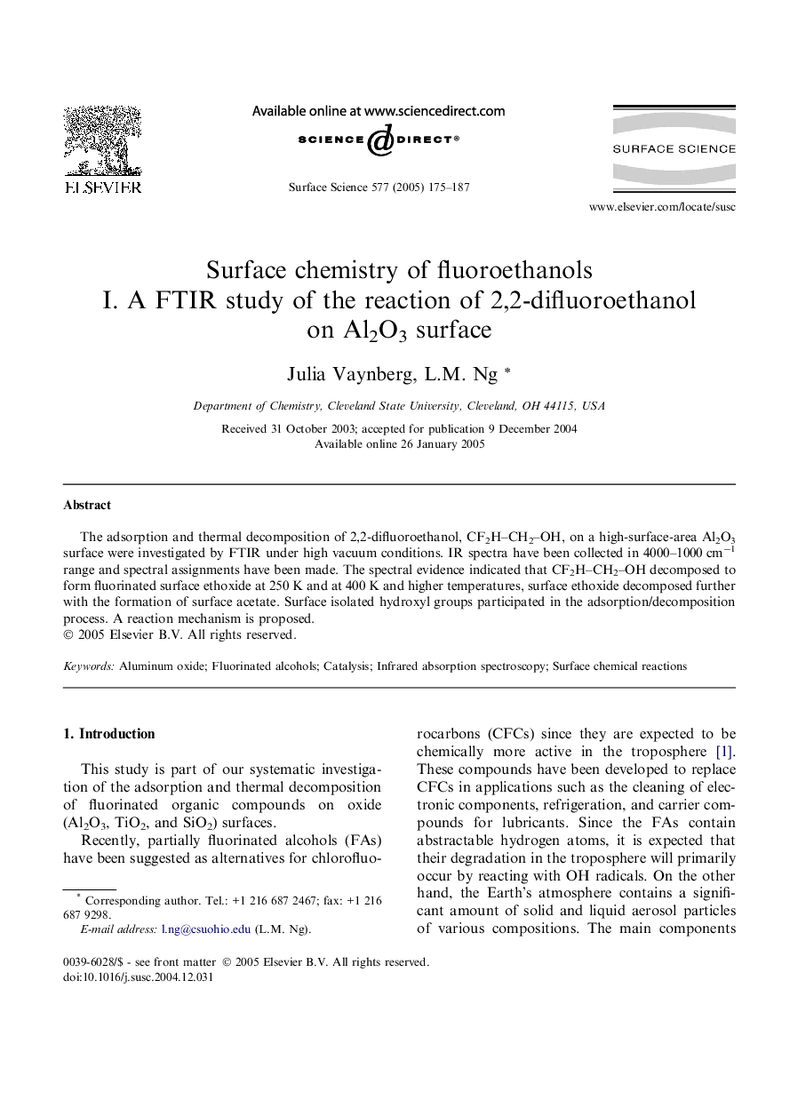 Surface chemistry of fluoroethanols