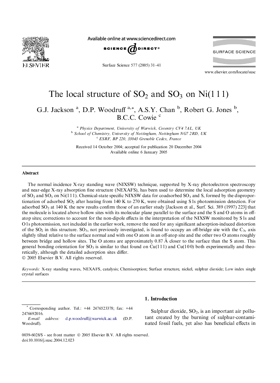 The local structure of SO2 and SO3 on Ni(1Â 1Â 1)