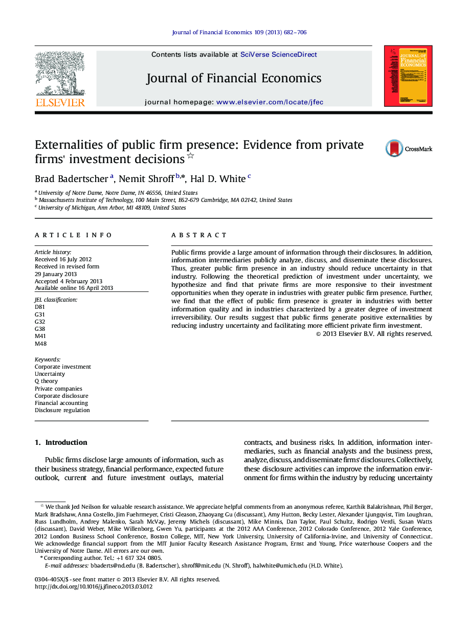 Externalities of public firm presence: Evidence from private firms' investment decisions 