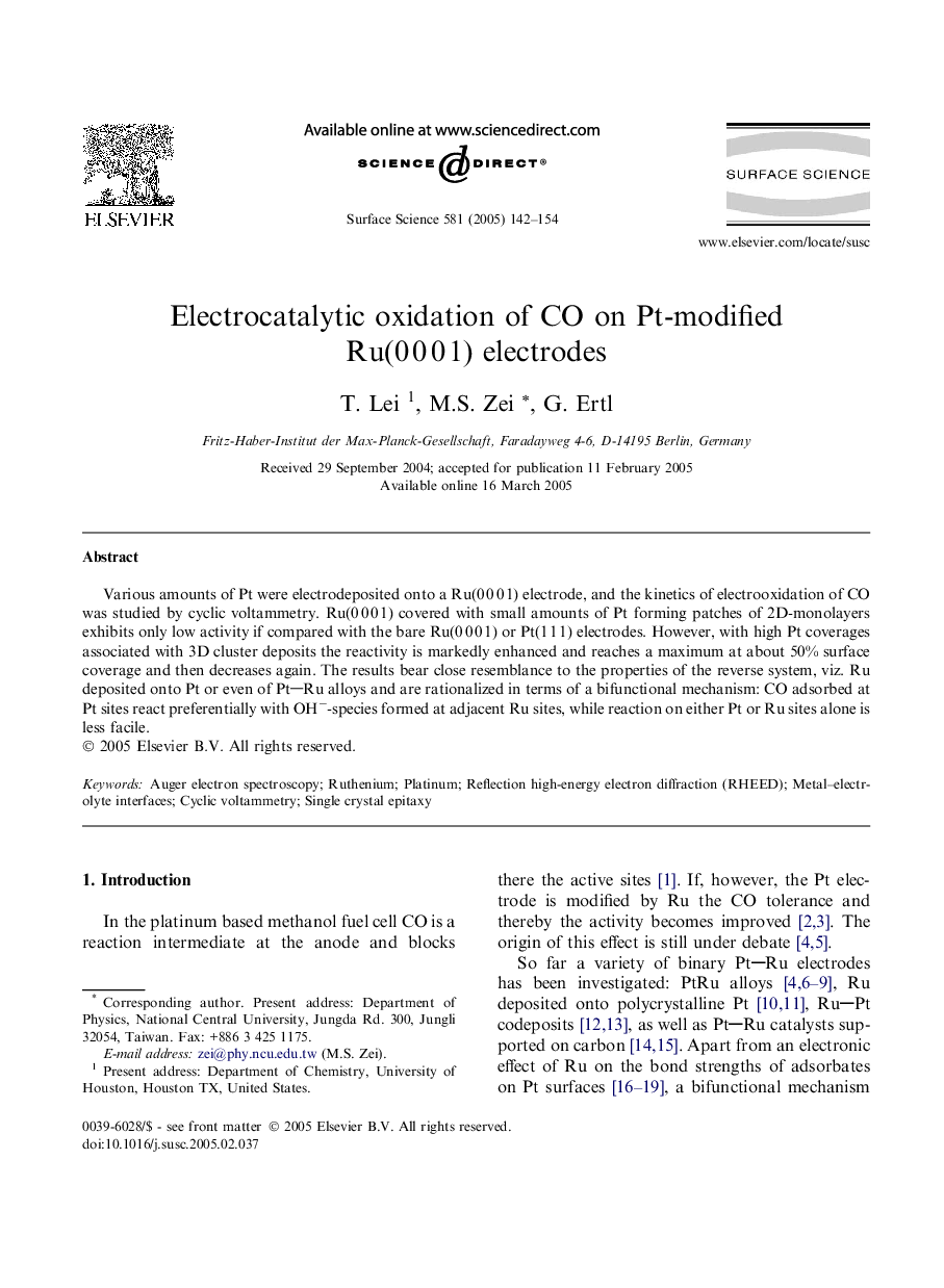 Electrocatalytic oxidation of CO on Pt-modified Ru(0Â 0Â 0Â 1) electrodes