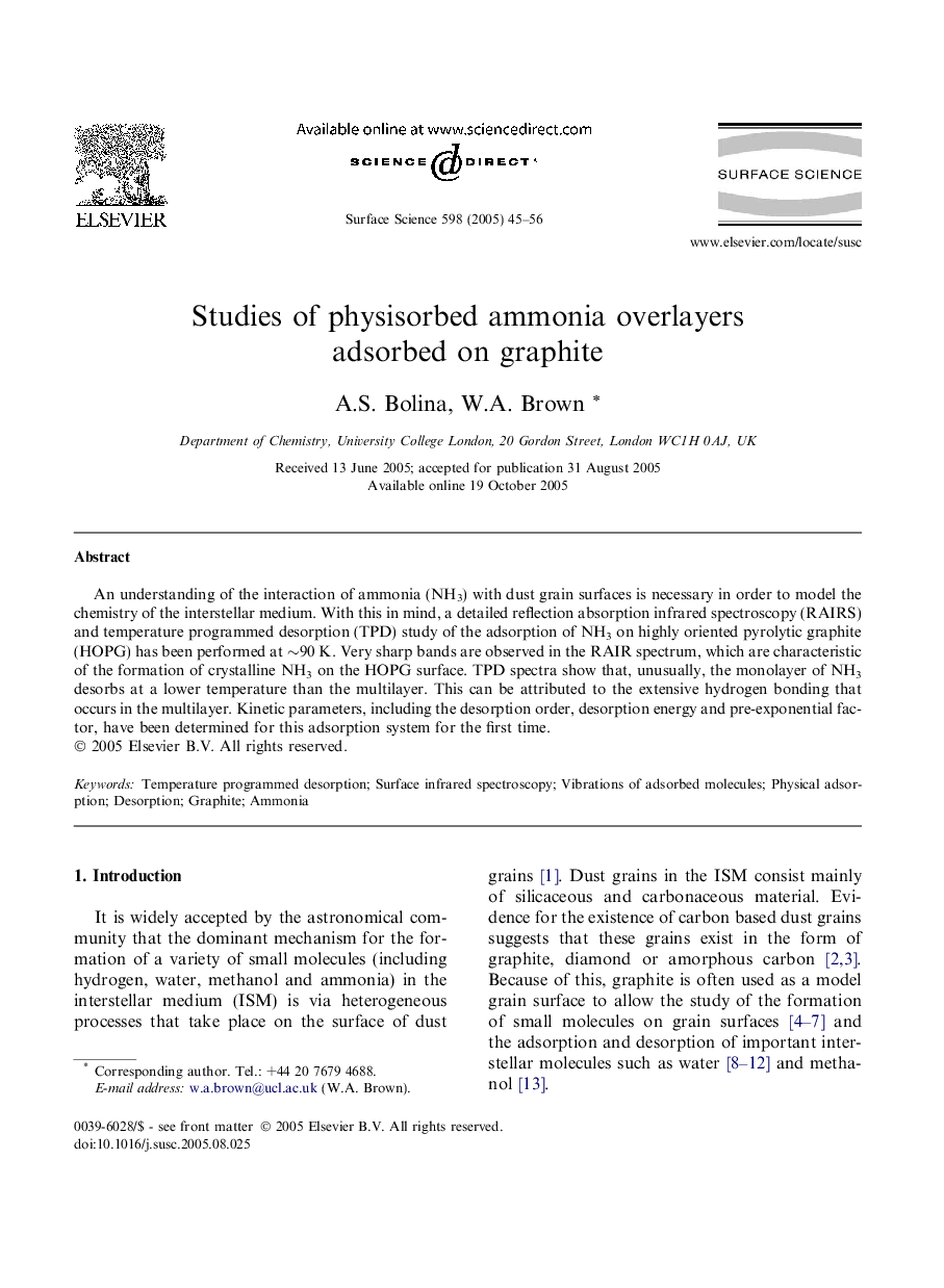 Studies of physisorbed ammonia overlayers adsorbed on graphite