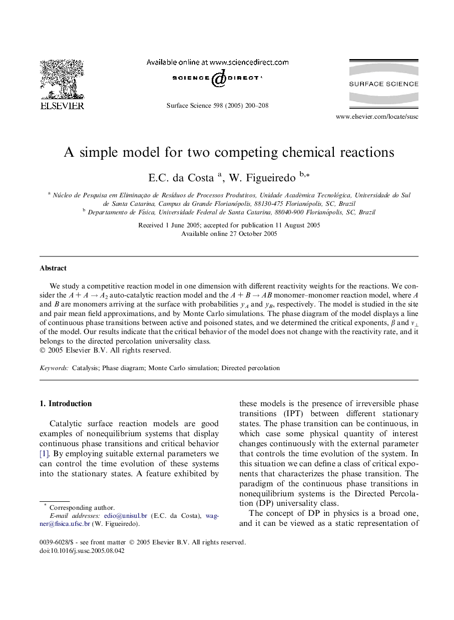 A simple model for two competing chemical reactions