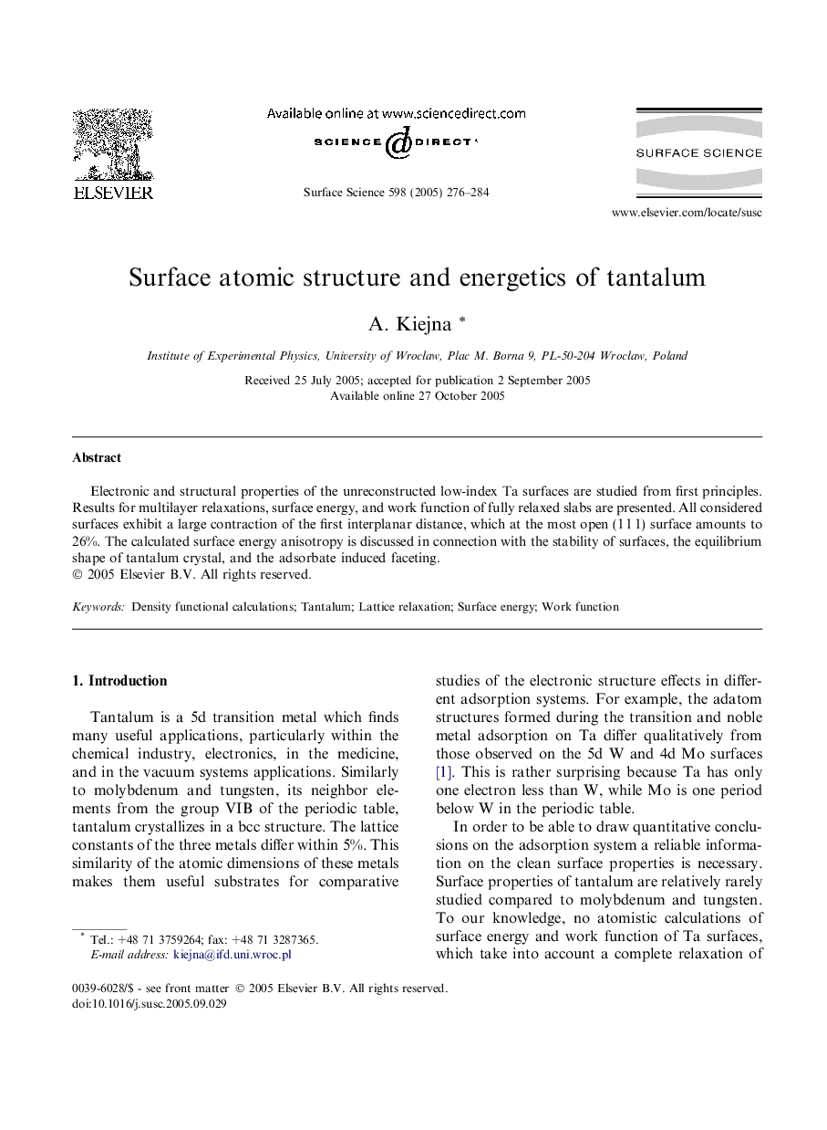 Surface atomic structure and energetics of tantalum