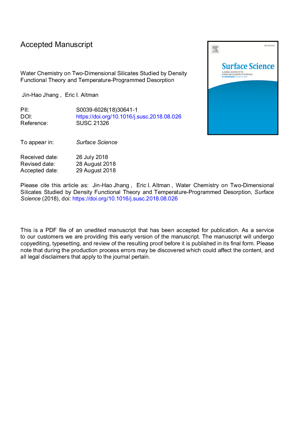 Water chemistry on two-dimensional silicates studied by density functional theory and temperature-programmed desorption