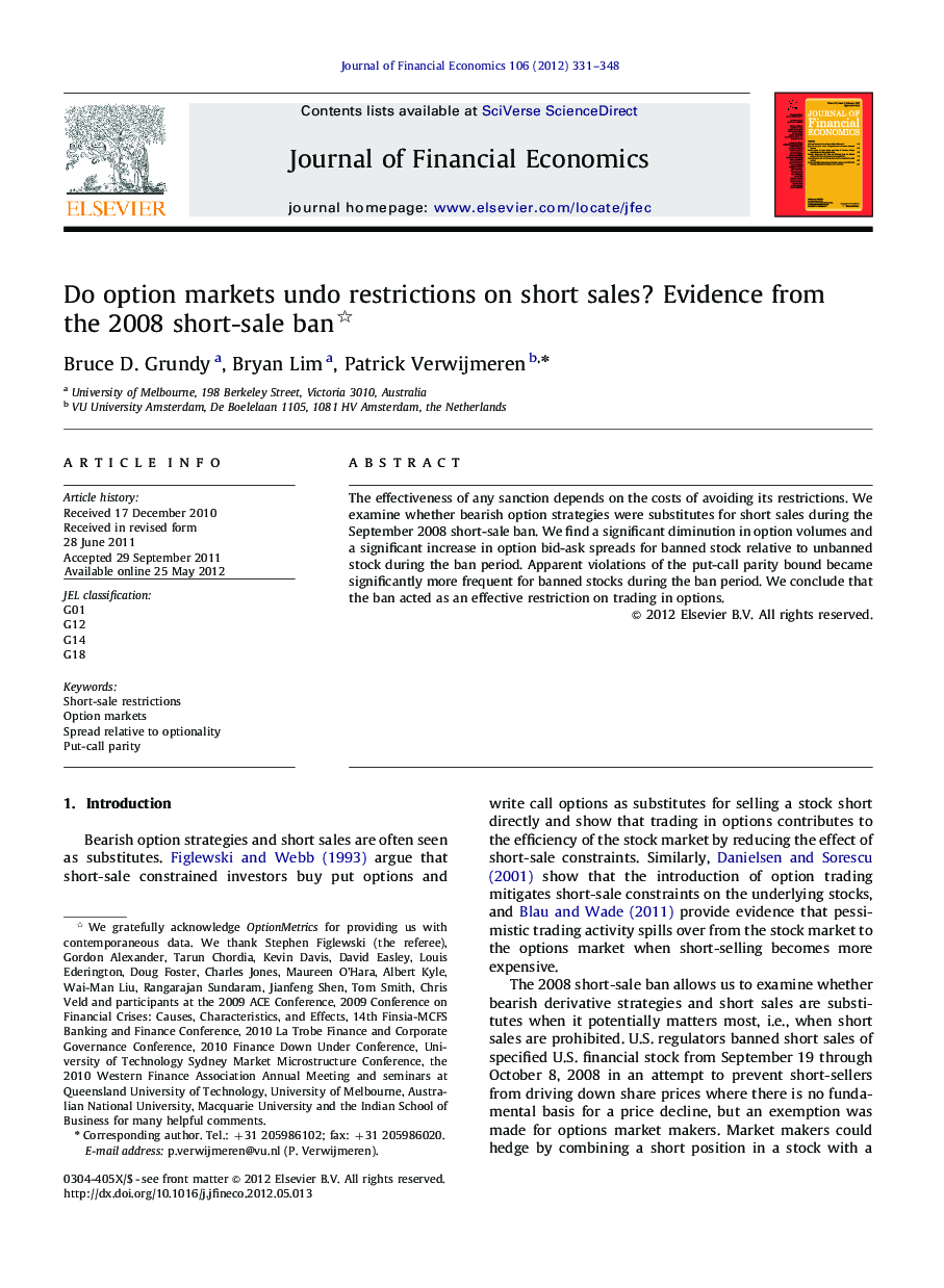Do option markets undo restrictions on short sales? Evidence from the 2008 short-sale ban 
