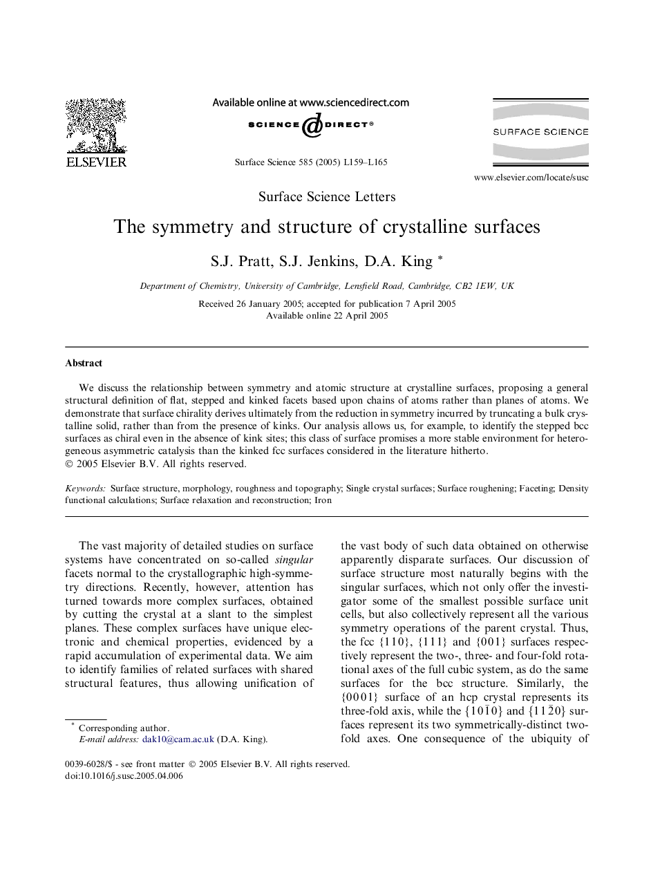 The symmetry and structure of crystalline surfaces