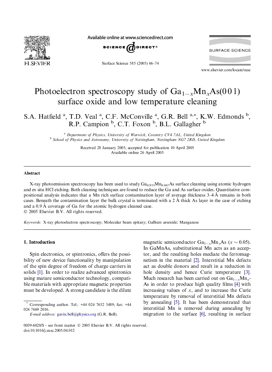 Photoelectron spectroscopy study of Ga1âxMnxAs(0Â 0Â 1) surface oxide and low temperature cleaning
