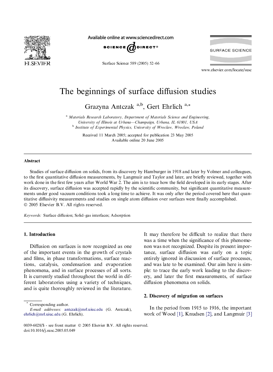 The beginnings of surface diffusion studies