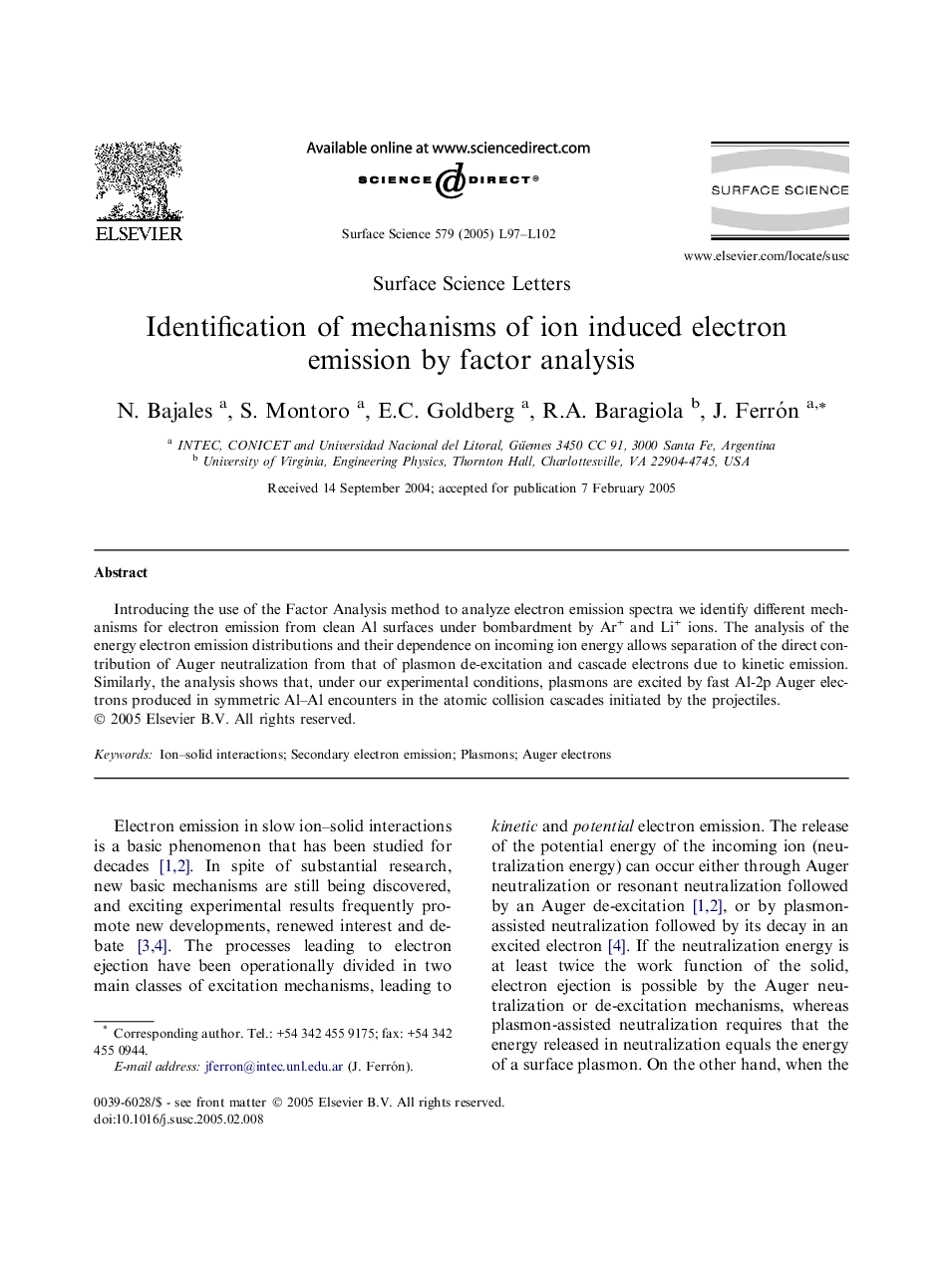 Identification of mechanisms of ion induced electron emission by factor analysis