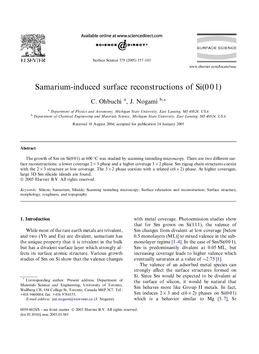 Samarium-induced surface reconstructions of Si(0Â 0Â 1)