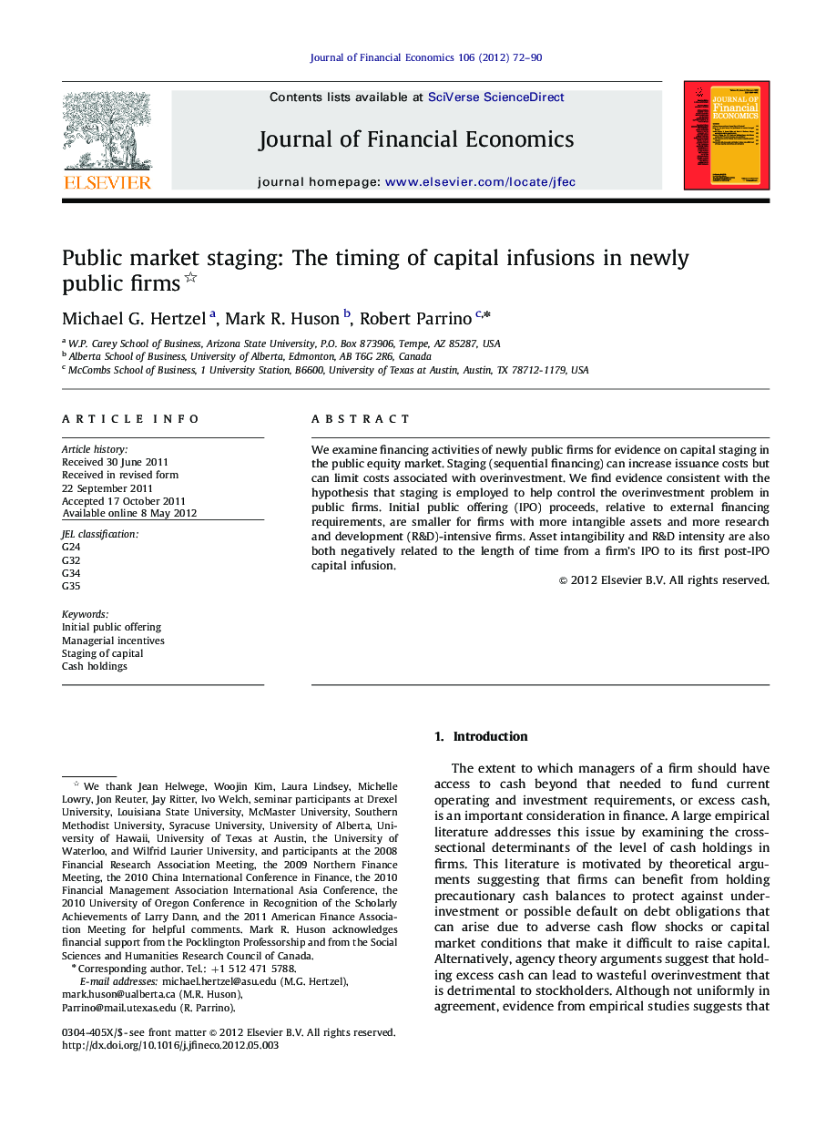 Public market staging: The timing of capital infusions in newly public firms