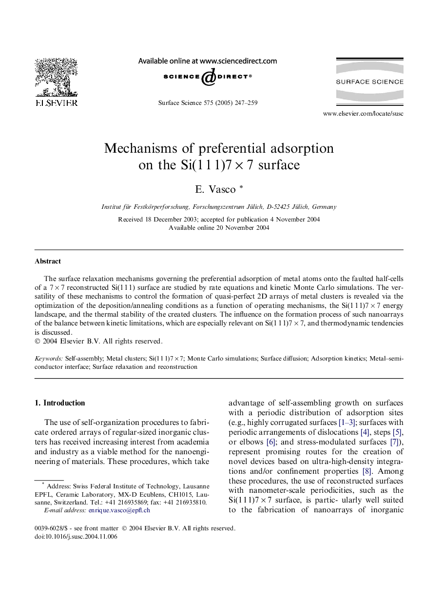 Mechanisms of preferential adsorption on the Si(1Â 1Â 1)7Â ÃÂ 7 surface