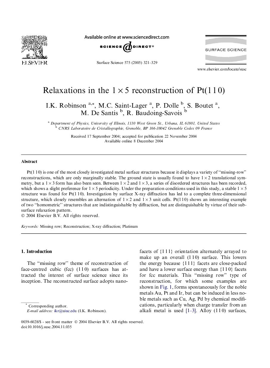 Relaxations in the 1Â ÃÂ 5 reconstruction of Pt(1Â 1Â 0)