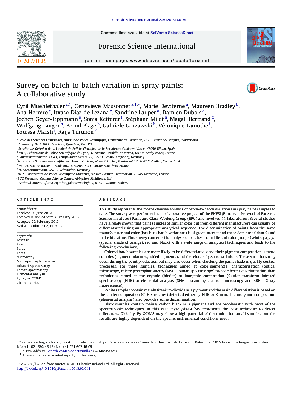 Survey on batch-to-batch variation in spray paints: A collaborative study