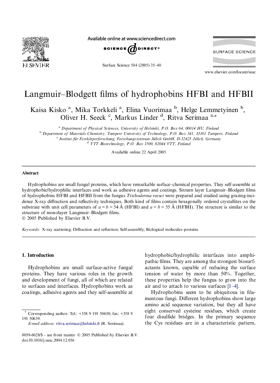 Langmuir-Blodgett films of hydrophobins HFBI and HFBII