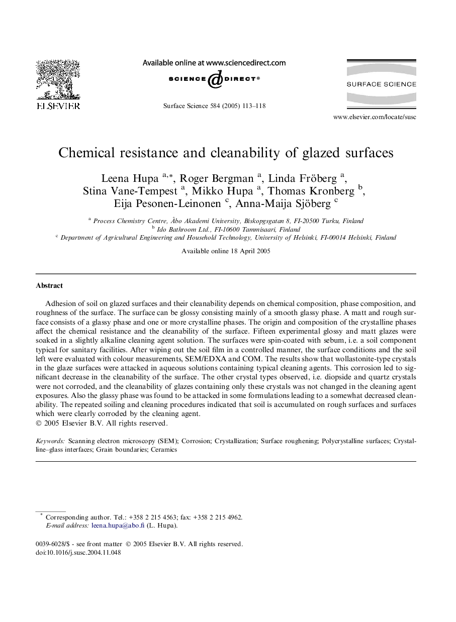 Chemical resistance and cleanability of glazed surfaces