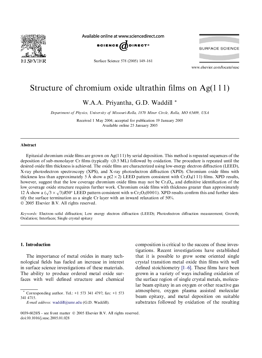 Structure of chromium oxide ultrathin films on Ag(1Â 1Â 1)