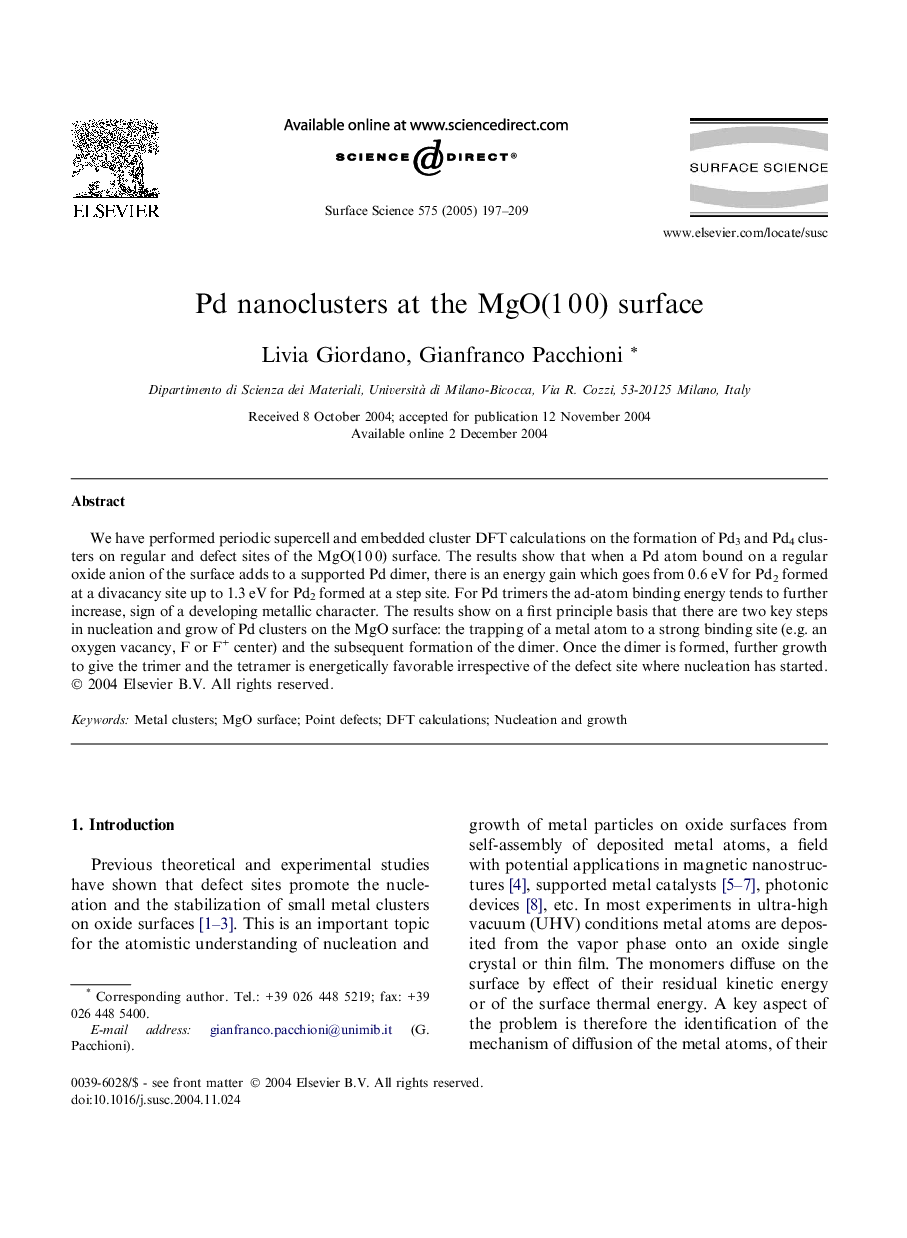 Pd nanoclusters at the MgO(1Â 0Â 0) surface