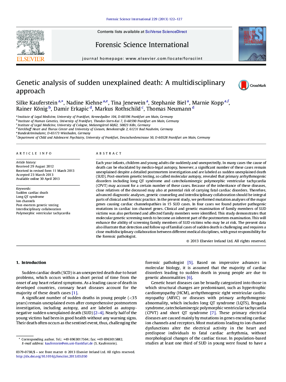 Genetic analysis of sudden unexplained death: A multidisciplinary approach
