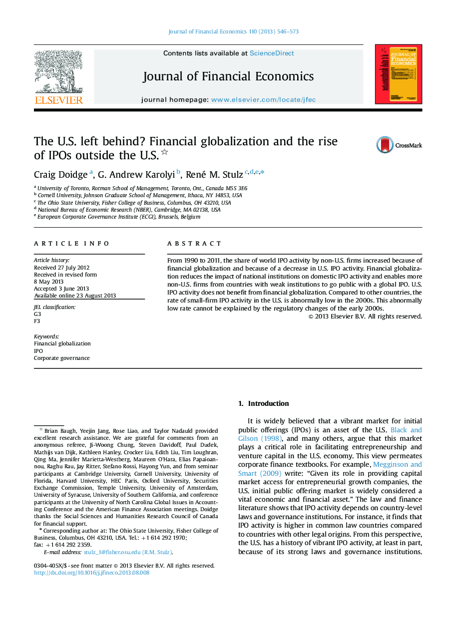 The U.S. left behind? Financial globalization and the rise of IPOs outside the U.S. 