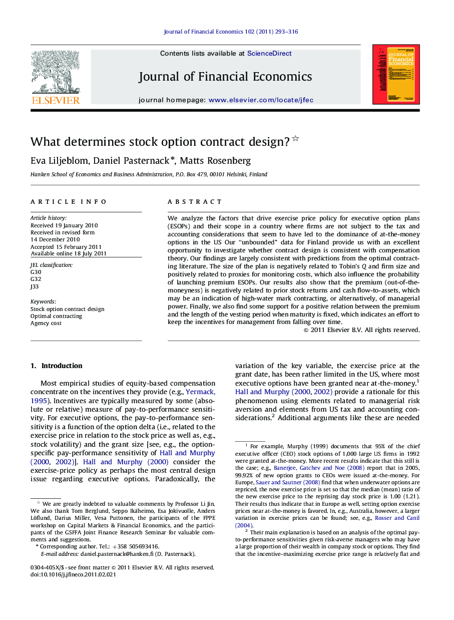 What determines stock option contract design? 