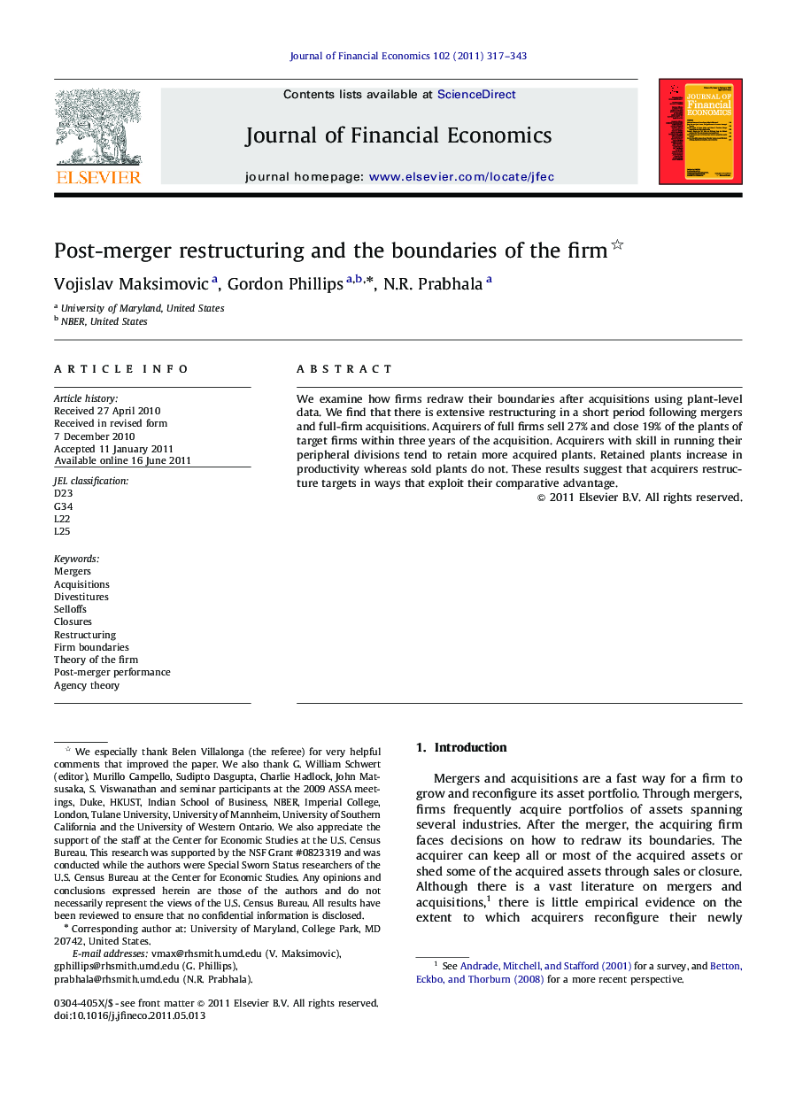 Post-merger restructuring and the boundaries of the firm 