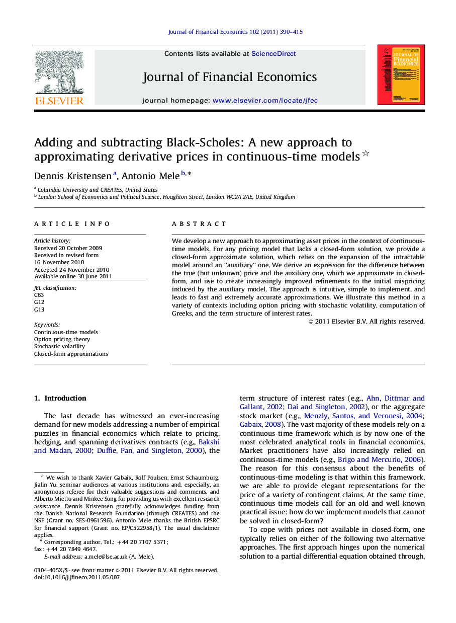 Adding and subtracting Black-Scholes: A new approach to approximating derivative prices in continuous-time models 