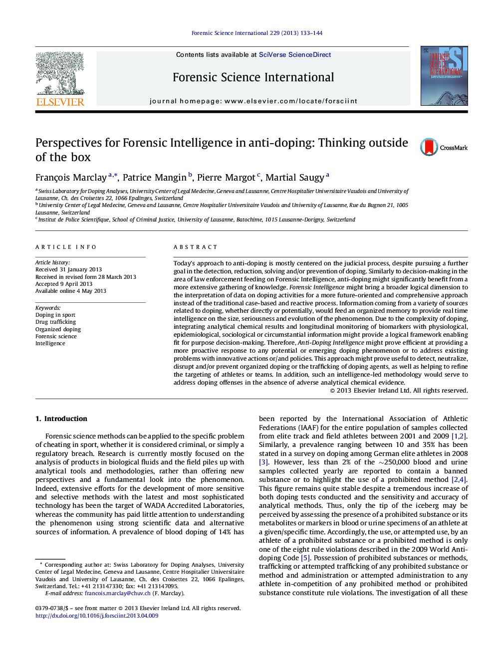 Perspectives for Forensic Intelligence in anti-doping: Thinking outside of the box