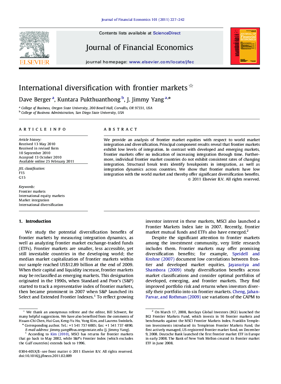 International diversification with frontier markets 