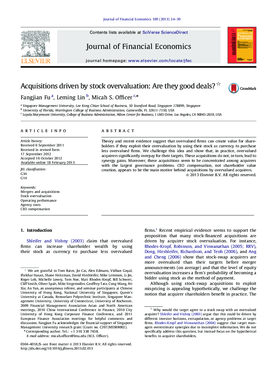 Acquisitions driven by stock overvaluation: Are they good deals? 