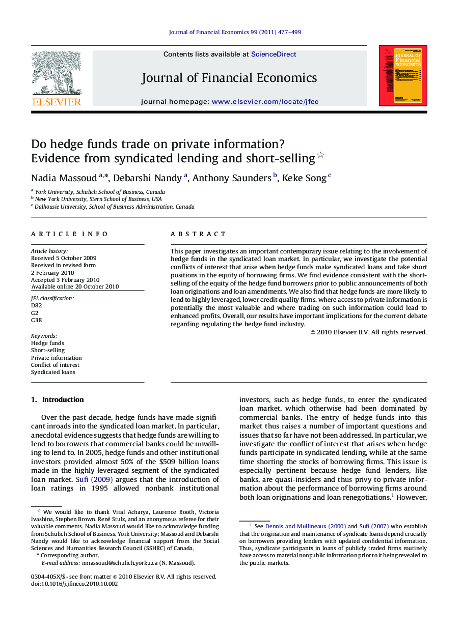 Do hedge funds trade on private information? Evidence from syndicated lending and short-selling 