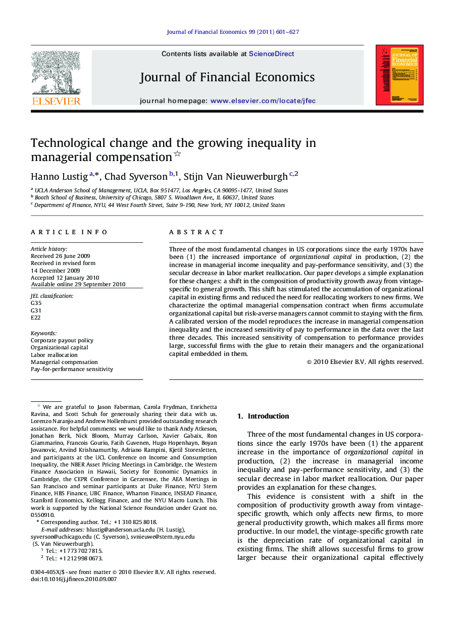 Technological change and the growing inequality in managerial compensation 