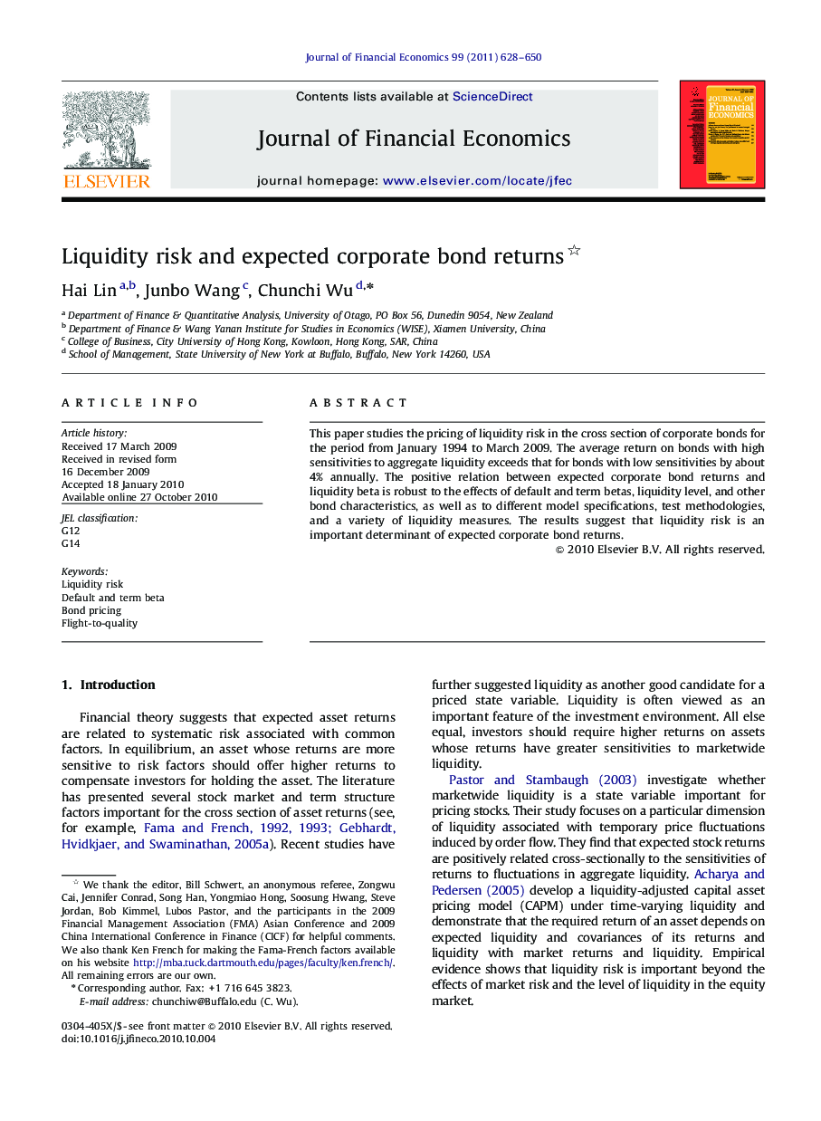 Liquidity risk and expected corporate bond returns 