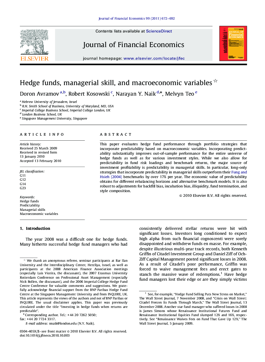 Hedge funds, managerial skill, and macroeconomic variables 