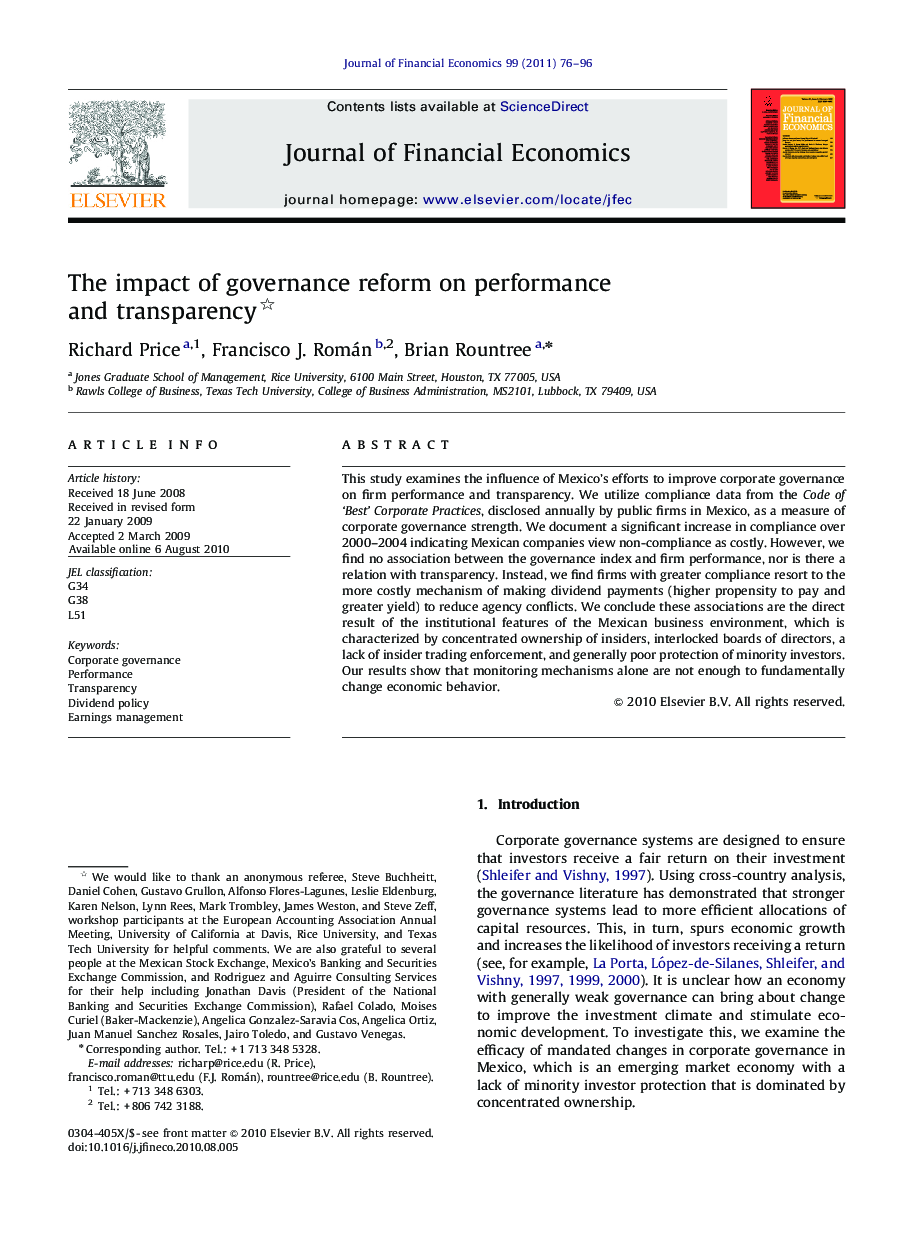 The impact of governance reform on performance and transparency 