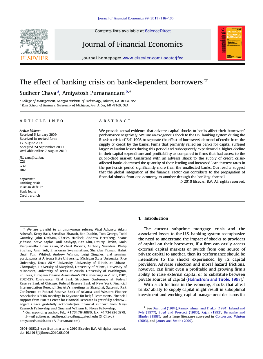 The effect of banking crisis on bank-dependent borrowers