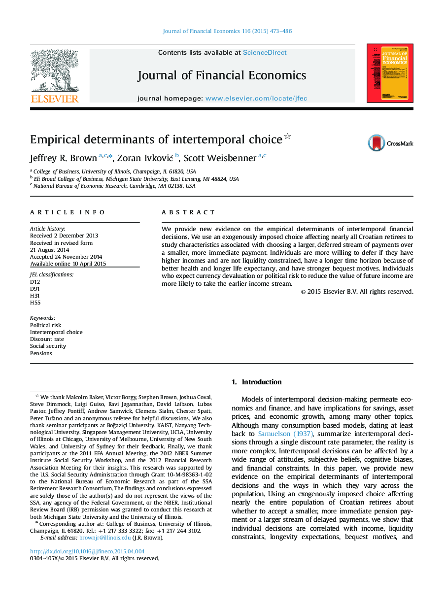 Empirical determinants of intertemporal choice 