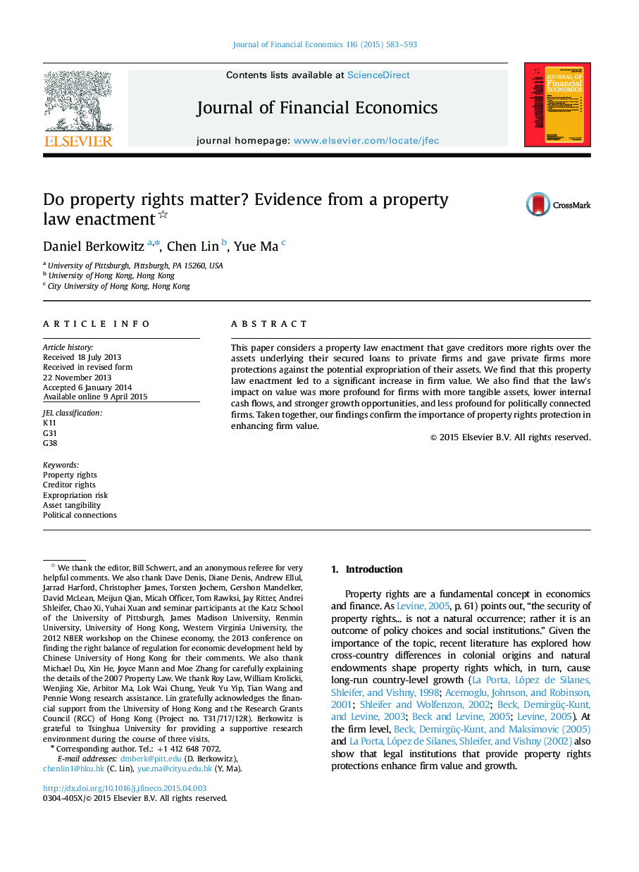 Do property rights matter? Evidence from a property law enactment 