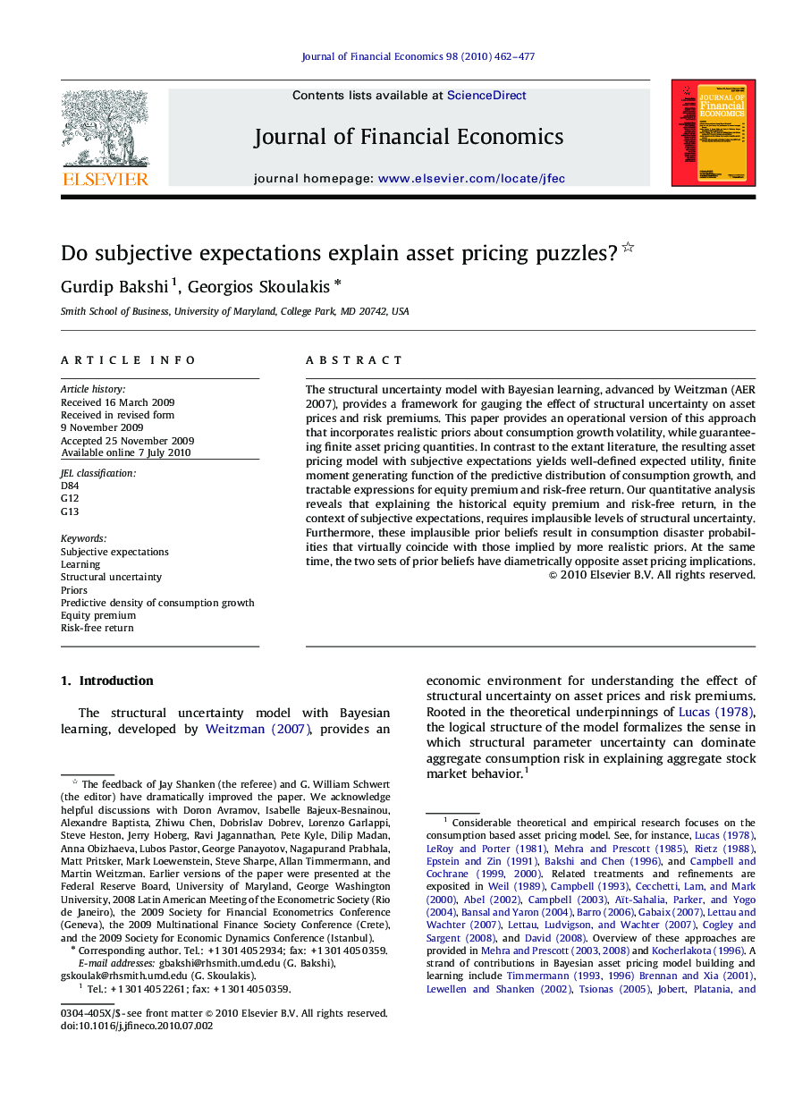 Do subjective expectations explain asset pricing puzzles? 