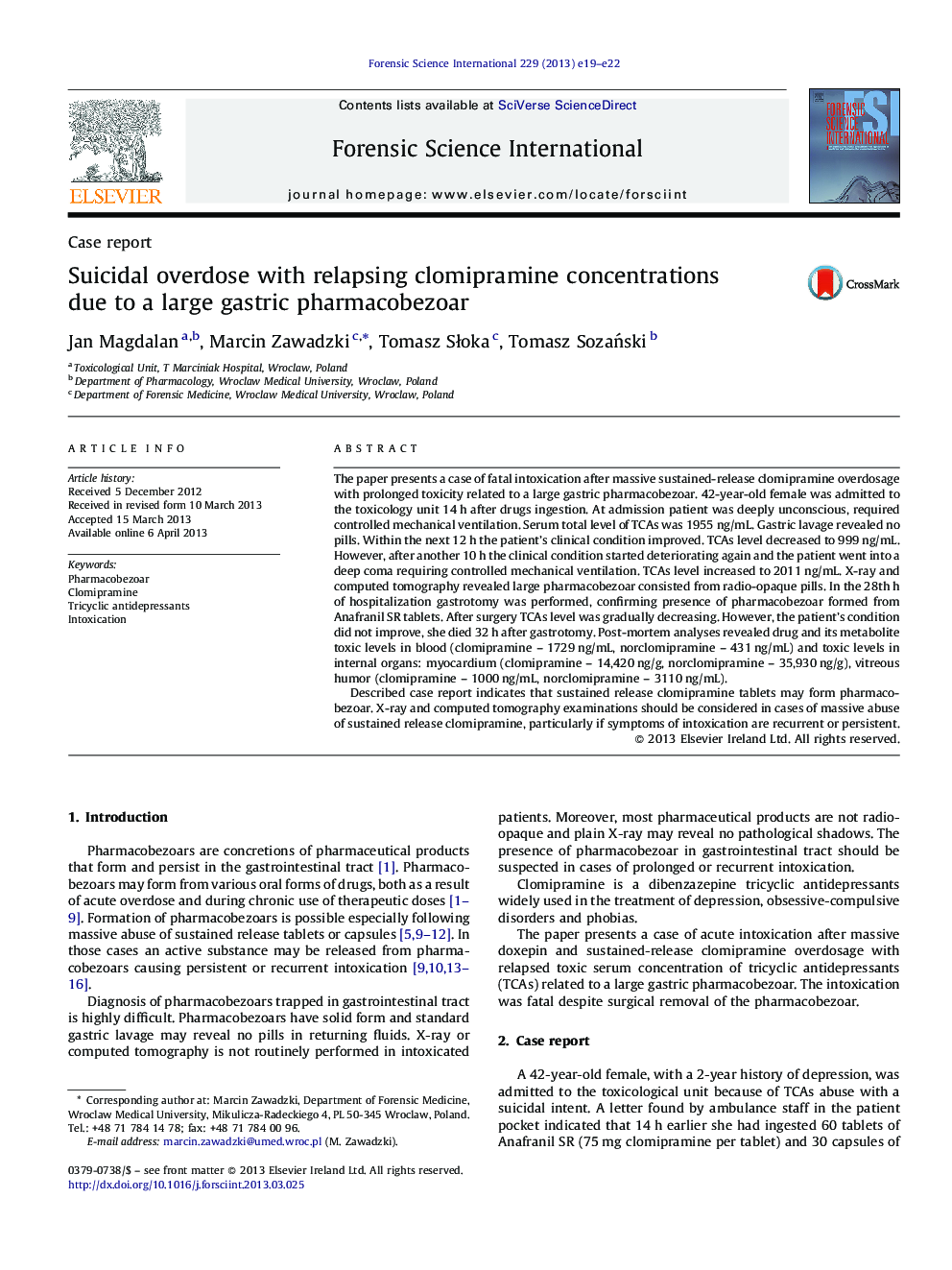 Suicidal overdose with relapsing clomipramine concentrations due to a large gastric pharmacobezoar