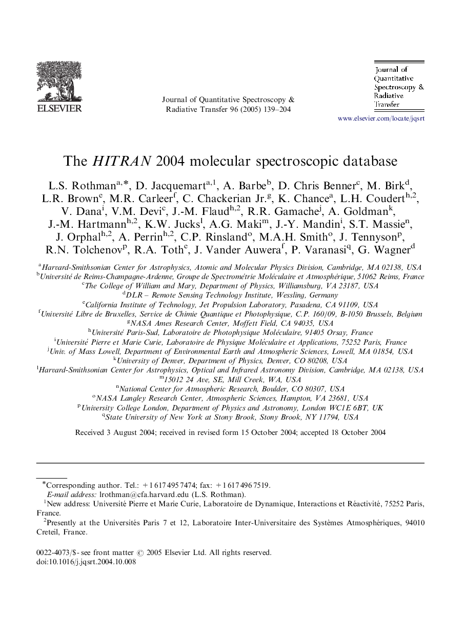 The HITRAN 2004 molecular spectroscopic database