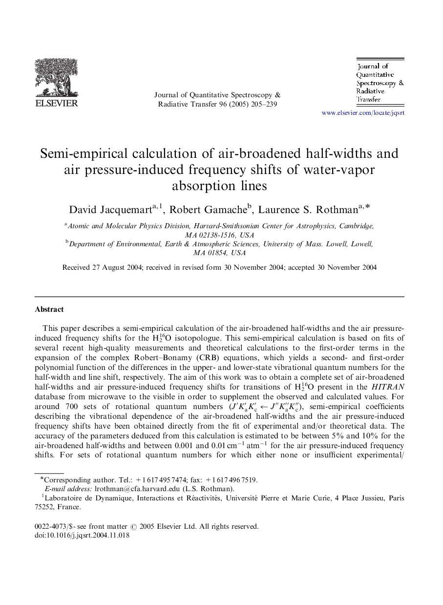 Semi-empirical calculation of air-broadened half-widths and air pressure-induced frequency shifts of water-vapor absorption lines