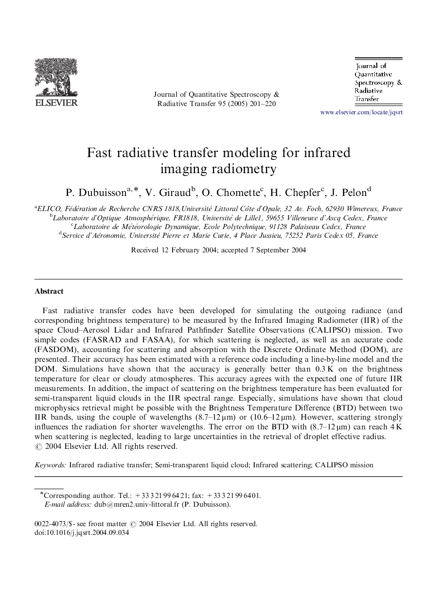 Fast radiative transfer modeling for infrared imaging radiometry