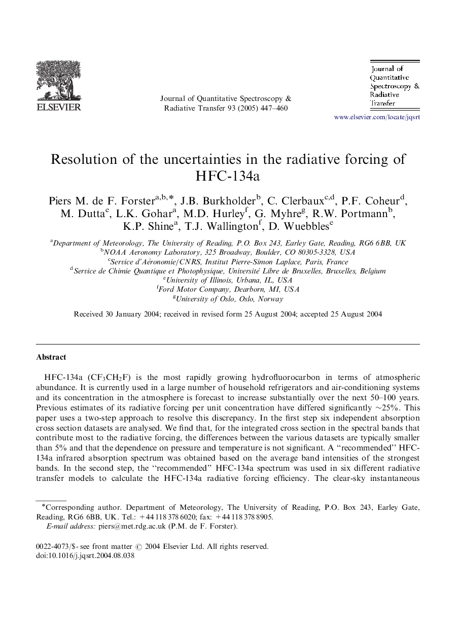 Resolution of the uncertainties in the radiative forcing of HFC-134a